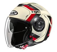 HJC i40N Velu Casco Jet, negro-rojo-beige, tamaño S para Hombres
