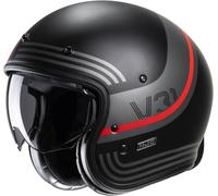 HJC V31 Byron Retro Casco Jet, negro-gris-rojo, tamaño S para Hombres