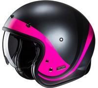HJC V31 Emgo Retro Casco Jet, negro-rosa, tamaño S para Hombres