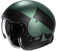 HJC V31 Kuz Retro Casco Jet, negro/verde, Talla M (57/58)