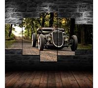 HJDGLP Cuadro en Lienzo 5 piezas Impresión en material tejido no tejido cuadros decoracion salon modernos lienzos decorativos dormitorios Con marco Hot Rod,coche clásico antiguo Regalos 125x60cm