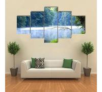 HJDGLP Cuadro en Lienzo 5 piezas Impresión en material tejido no tejido cuadros decoracion salon modernos lienzos decorativos dormitorios Con marco Bosque del lago por la mañana Regalos 125x60cm