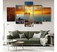 HJDGLP Cuadro sobre Lienzo 5 Piezas Impresión En Lienzo Cuadro De Pintura Póster De Arte cuadros decoracion salon modernos cuadros para dormitorios Hermoso amanecer en el mar océano 150x80cm