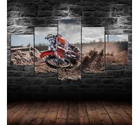 HJDGLP Cuadro sobre Lienzo 5 Piezas Impresión En Lienzo Cuadro De Pintura Póster De Arte cuadros decoracion salon modernos cuadros para dormitorios Motocross Dirt Bike Racing Deportes Paseo 150x80cm