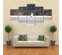 HJDGLP Cuadros Sobre Lienzo 5 Piezas 100x55cm Lienzos Decorativos,cuadros decoracion salon modernos,Carreras de botes de hielo en el lago George,cuadros para dormitorios,lienzo decorativo para pared