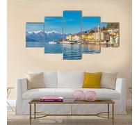 HJDGLP Cuadros Sobre Lienzo 5 Piezas 100x55cm Lienzos Decorativos,cuadros decoracion salon modernos,Pequeño pueblo en el lago de Como,cuadros para dormitorios,lienzo decorativo para pared