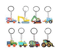 HJDJBD Juego de 8 llaveros para obras de construcción, diseño de tractor, excavadora, colgantes de plástico resistente para fiestas en obras, regalos y regalos para invitados