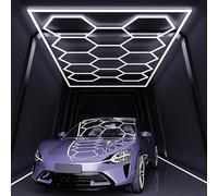 HJDSUDU Luz LED Hexagonal para Garaje, luz LED superbrillante para Techo de Taller, luz LED de Panal para Garaje, para almacén, Taller, Gimnasio, sótano,14 Hex with Rectangle Frame