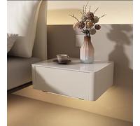 HJDSUDU Mesilla de Noche Flotante Beige, mesita de Noche con luz con Sensor de Cuerpo Humano, Mesa Auxiliar Flotante con cajón, Estante de Noche de Madera Moderno montado Pared,50cm/20in
