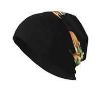 HJFCZH A Dinosaur Eating a Burger Picture - Gorro de punto para adultos, suave, cómodo, elástico, para hombres y mujeres, color negro
