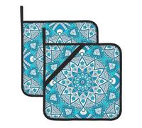 HJFCZH Almohadillas calientes cuadradas con estampado de flores de mandala vintage para encimera de cocina, soportes impermeables para ollas, capas duraderas resistentes al calor para servir, horno y