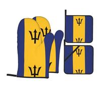 HJFCZH Barbados Flag - Juego de manoplas y soportes para ollas, poliéster, negro, 4 piezas