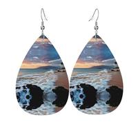 HJFCZH Beach Maui Hawaii - Pendientes de gota de agua con diseño de olas del mar, olas del mar, diseño de gotas de agua - Gotas de piel sintética de moda con ganchos de plata de ley 925 - Duradero y