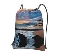HJFCZH Beach Maui Hawaii Sunset Sea Waves Clouds Prints - Mochila con cremallera con cordón - Bolsa de gimnasio ultra duradera resistente al agua para viajes y deportes - Funda ligera y plegable