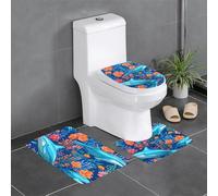 HJFCZH Beautiful Underwater World Picture - Juego de 3 alfombras de baño antideslizantes para inodoro, tocador y tapa, fácil de limpiar, antideslizante
