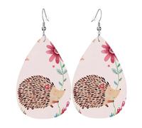 HJFCZH Bonitos aretes de cuero con diseño de lágrima con estampado de erizo, colgantes ligeros con ganchos chapados en plata, colores vivos y diseño hipoalergénico para ocasiones festivas
