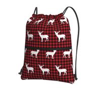 HJFCZH Buffalo - Mochila con cierre de cordón y estampado de ciervos a cuadros, resistente al agua y duradera, para viajes, deportes y artículos esenciales para el día a día