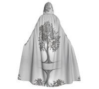 HJFCZH Capa con capucha para adultos con estampado de árbol de flores plateadas