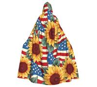 HJFCZH Capa con capucha para adultos con estampado de girasol y bandera americana para varios entornos de fiesta y carnaval
