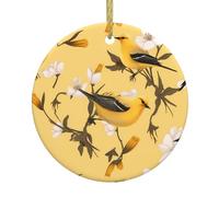 HJFCZH Colgante redondo de cerámica con diseño de jilguero americano con diseño de árbol de Navidad, decoraciones navideñas de 2.9 pulgadas