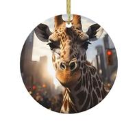 HJFCZH Colgante redondo de cerámica con diseño de jirafa de Nueva York, diseño de árbol de Navidad diseñado específicamente para las vacaciones