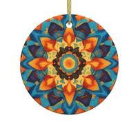 HJFCZH Colgante redondo de cerámica con diseño de mandala caleidoscopio para árbol de Navidad, decoración navideña de 2.9 pulgadas