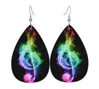 HJFCZH Coloridos pendientes de cuero con estampado de notas musicales, aretes colgantes vibrantes para mujer, joyería ligera de moda con ganchos chapados en plata, ideales para fiestas y regalos