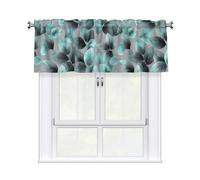 HJFCZH Cortina corta con cenefa de 54 x 18 pulgadas, estampado de hojas gris menta, decoración del hogar, bloqueo de luz suave al tacto, para ventana de cocina y baño