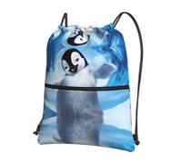 HJFCZH Cute Penguins Baby Taking Pictures Prints Mochila con cordón y cremallera - Bolsa de gimnasio ultra duradera resistente al agua para viajes y deportes - Funda ligera y plegable