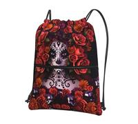 HJFCZH Day Of The Dead Sugar Roses Skull Prints - Mochila con cremallera y cordón - Bolsa de gimnasio ultra duradera resistente al agua para viajes y deportes - Funda ligera y plegable