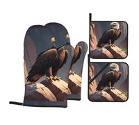 HJFCZH Eagle On A Dry Rock Picture - Juego de 4 manoplas de horno y soportes para ollas, antiquemaduras para microondas, horno, barbacoa al aire libre