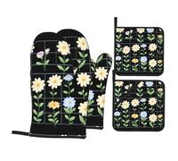 HJFCZH Flowers in The Grid Prints - Juego de mantas de cocina duraderas con poliéster impermeable, sistema de protección contra el calor de 4 piezas
