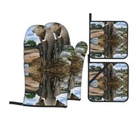 HJFCZH Fundas de cocina con estampado de elefantes salvajes africanos: capas impermeables para horno para cocinar de forma segura y fácil limpieza, juego de 4 piezas de protección contra el calor