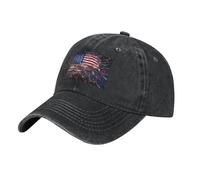 HJFCZH Gorra de béisbol negra con diseño de bandera americana de fuegos artificiales, imagen del 4 de julio, ajustable, de algodón, ala curvada clásica, Negro, Talla única
