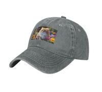 HJFCZH Gorra de béisbol negra con diseño de gatos y flores, ajustable, de algodón, para hombres y mujeres, transpirable y elegante, gris, Talla única
