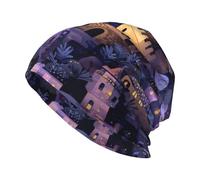 HJFCZH Gorro de punto para adultos, diseño de castillo a la luz de la luna, suave, cálido y elástico, adecuado para uso diario, salir y hacer deporte, color negro