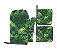 HJFCZH Green Frog The Leaves Prints - Juego de 4 manoplas de horno y soporte para ollas, aislado, grueso y duradero para cocina, hornear, microondas, horno, barbacoa al aire libre