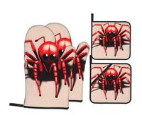 HJFCZH - Guantes de cocina para hornear, diseño de araña roja con estampado de arañas rojas gruesas, práctico aislamiento térmico antiquemaduras para hornear en la cocina