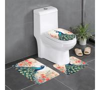 HJFCZH Hermoso juego de alfombras de baño de 3 piezas con estampado de pavo real, alfombrillas antideslizantes para inodoro, tocador y cubierta de tapa, fácil de limpiar