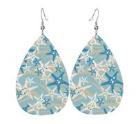 HJFCZH Hermosos pendientes de gota de agua con estampado de estrellas de mar, gotas de piel sintética de moda con ganchos de plata de ley 925, duraderos y elegantes