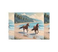 HJFCZH Horses On The Beach Prints - Juego de 6 manteles individuales lavables resistentes al calor de 12 x 18 pulgadas de grosor de poliéster para decoración del hogar, hotel y banquetes