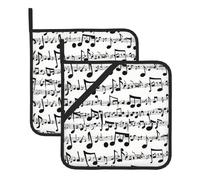 HJFCZH - Juego de 2 alfombrillas cuadradas resistentes al calor con notas musicales negras, aislamiento térmico grueso para encimeras de cocina, lavavajillas