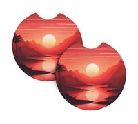 HJFCZH Juego de 2 posavasos de coche con estampado de amanecer rojo, protectores impermeables para coches, camiones y SUV