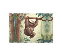 HJFCZH Juego de 6 manteles individuales lavables resistentes al calor con diseño de perezoso trepando un árbol, de poliéster de 12 x 18 pulgadas de grosor, para decoración del hogar, hotel y banquete