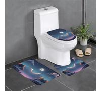 HJFCZH Juego de alfombras de baño antideslizantes con diseño de cielo con luna, 3 piezas, ovaladas y rectangulares para inodoro, tocador y baños