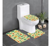 HJFCZH Juego de alfombras de baño antideslizantes con diseño de sombrero de cactus y chile, 3 piezas, alfombrillas ovaladas y rectangulares para inodoro, tocador y baños