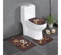 HJFCZH Juego de alfombras de baño antideslizantes con patrón de búho de grano de café, 3 piezas, alfombrillas ovaladas y rectangulares para inodoro, tocador y baños