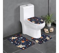 HJFCZH Juego de alfombras de baño con estampado de astronauta de cielo estrellado: 3 piezas antideslizantes (24 x 16 pulgadas) para inodoro, tocador y baños, fácil de limpiar