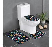HJFCZH Juego de alfombras de baño con estampado de flores alegres: 3 alfombrillas antideslizantes (24 x 16 pulgadas) para inodoro, tocador y baños, fácil de limpiar