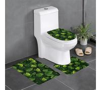 HJFCZH Juego de alfombras de baño con estampado de hojas de rana: 3 piezas antideslizantes (24 x 16 pulgadas) para inodoro, tocador y baños, fácil de limpiar